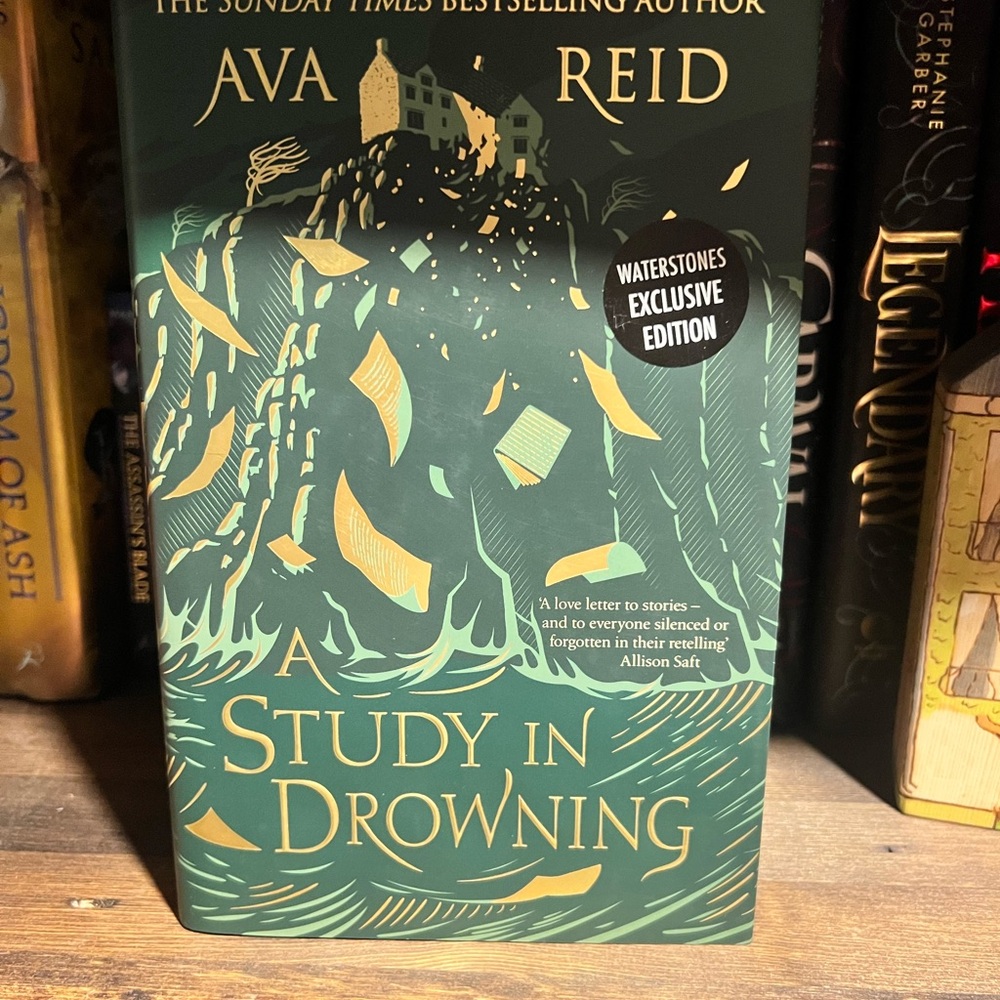 Waterstones A Study in Drowning by Ava Reid - Green & Gold Hardcover